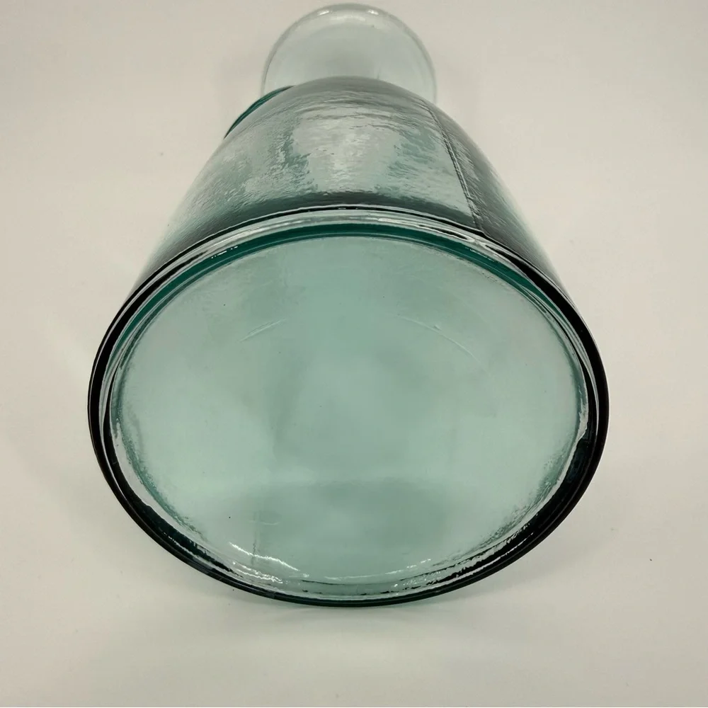 Vintage Spain Recycled Glass Carafe 10” Tall Vase Embossed Seal MCM Farmhouse